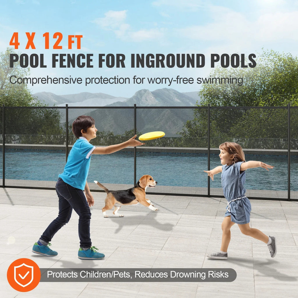 SKYSHALO 4 x 12 ft Pool Fence Detachable Pool Fence for Outdoor Underground Swimming Pools