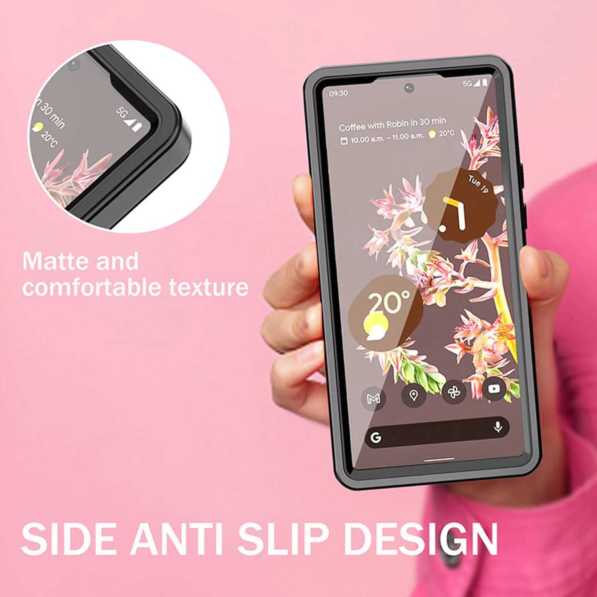 Fluid Case for Google Pixel 6A, Built-in Monitor Protector Full Body Protection Rugged Case Liquid Dustproof Drop Protection Cover for Google Pixel 6a