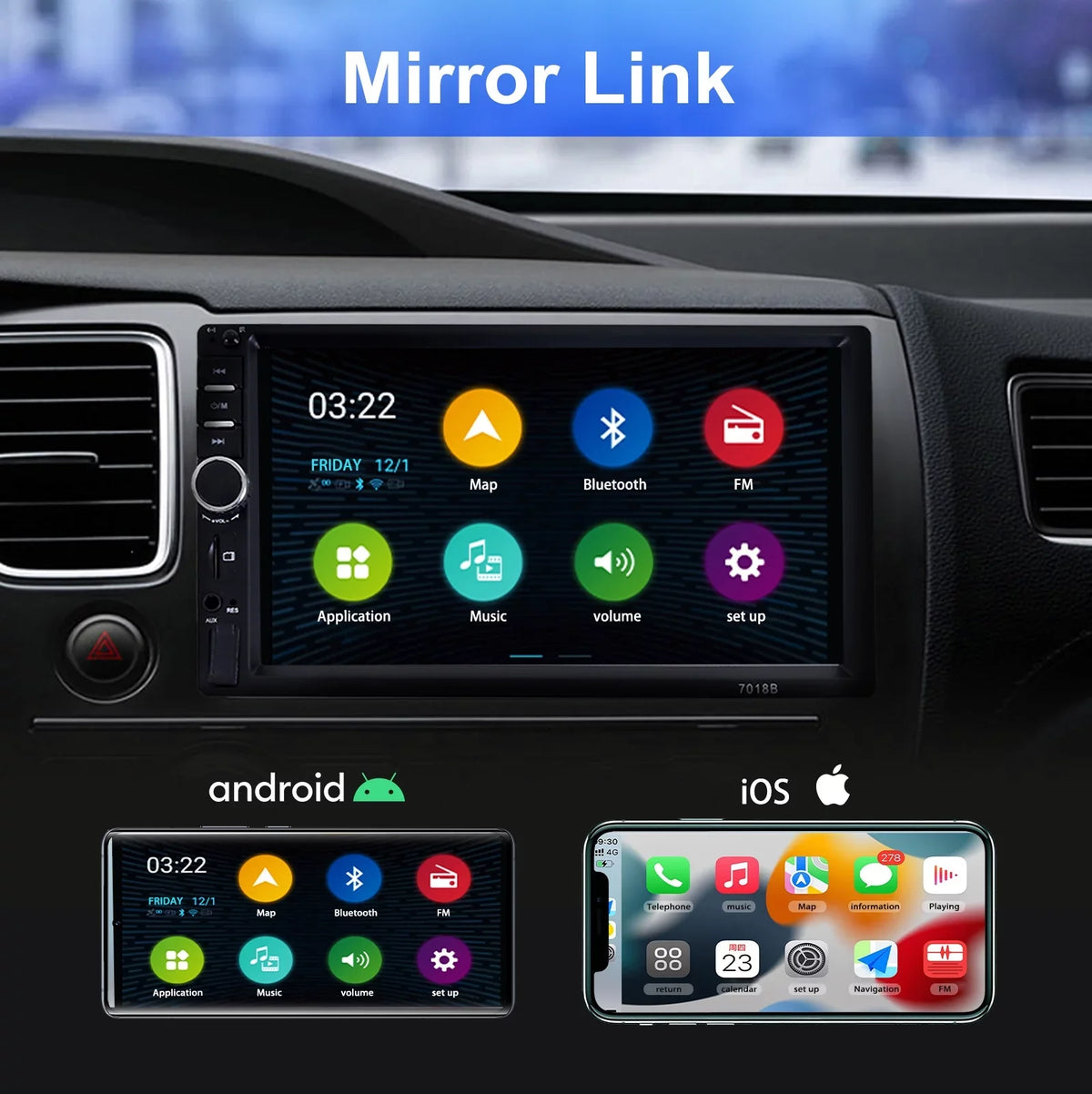 Double Din Car Stereo, 7In HD Bluetooth Car Radio MP5 Player Touch Monitor with Backup Camera, Vehicle Audio Receiver with Mirror Link, USB/Car Audio Receiver