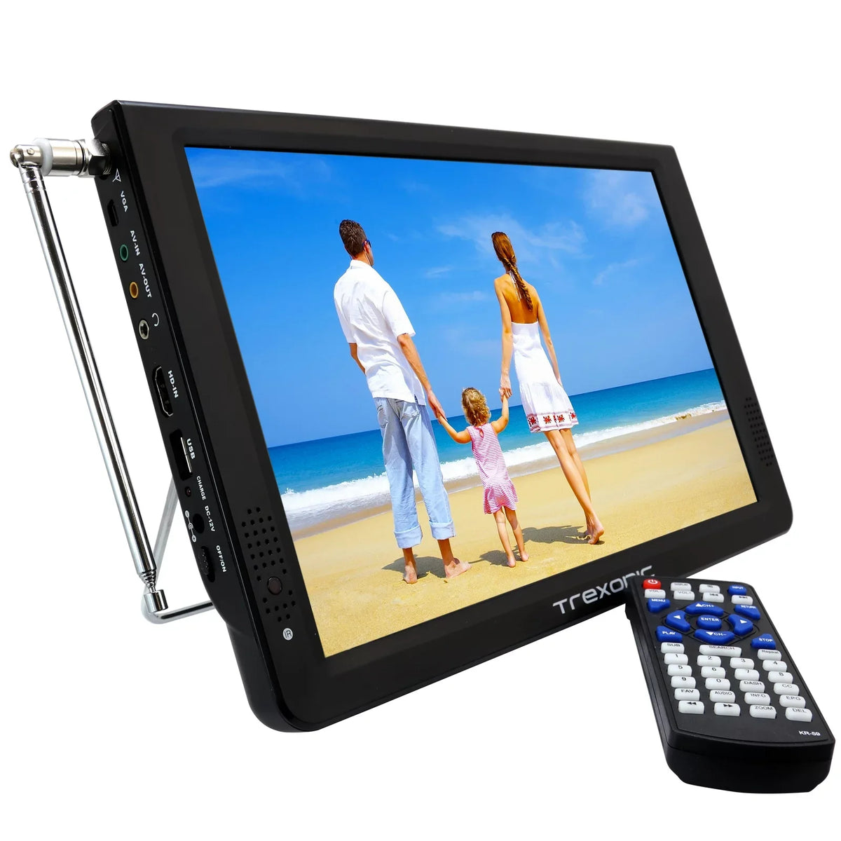 Reconditioned Trexonic Portable Display 12" LED TV With TF Slot, USB/Micro USB/ Headphone/AV Inputs And Built-in Digital Tuner