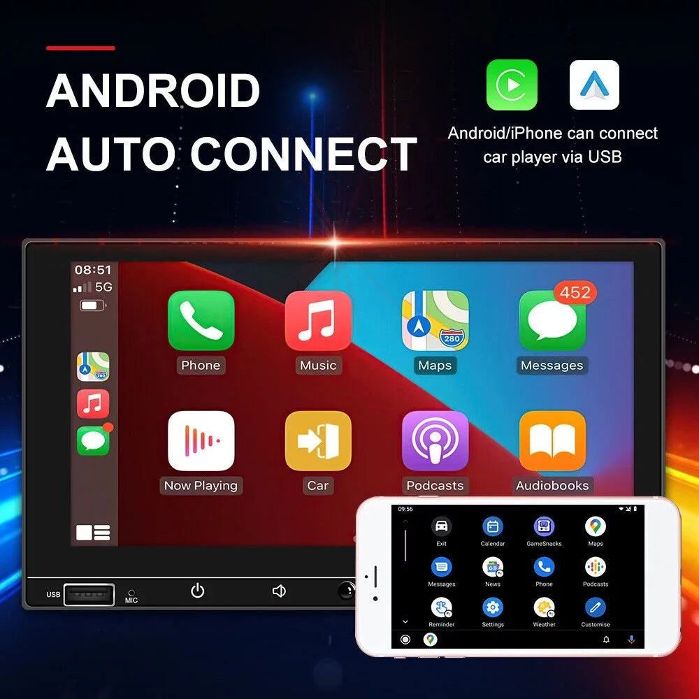KingFurt 7" Double Din Car Stereo with Carplay & Android Auto Play MP5 Camera HD Monitor FM Radio, Mirror Link
