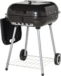 Portable Charcoal Grill with Foldable Side Shelf and Bottom Shelf, BBQ Smoker with Wheels and Adjustable Vents on Lid for Picnic Camping Backyard Cooking, Black