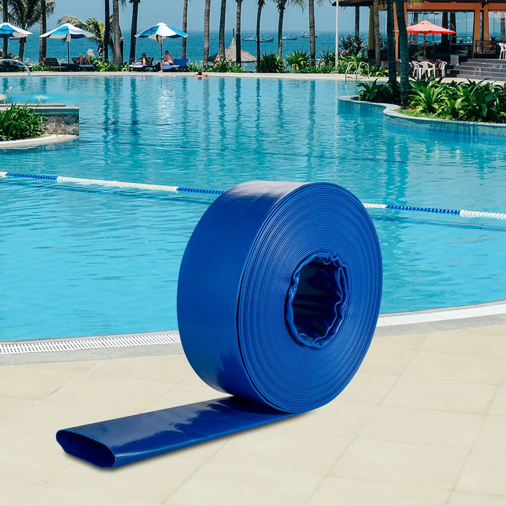 VEVOR Discharge Hose, 1-12" x 105', PVC Fabric Lay Flat Hose, Heavy Duty Backwash Drain Hose with Clamps, Weather-proof & Burst-proof, Ideal for Swimming Pool & Liquid Transfer, Blue
