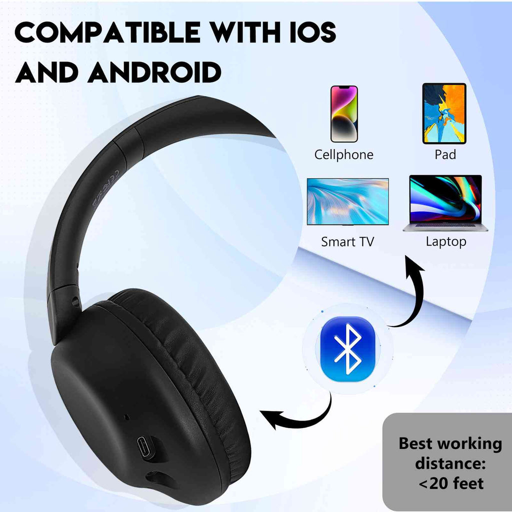 UrbanX Perfect Comfort 955 II Overhead Wireless Bluetooth Headphones For Galaxy M01s Noise-Cancelling, with – Black