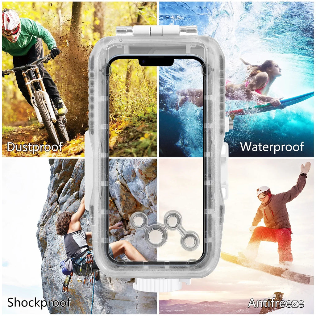 PULUZ 40M131ft Fluid Phone Case Diving Case Smartphone Fluid Housing Protective Case with Red Filter Neck Strap Cleaning Cloth Replacement for 14/ 14 Pro/ 13/ 13 Pro/ 12/ 12 P