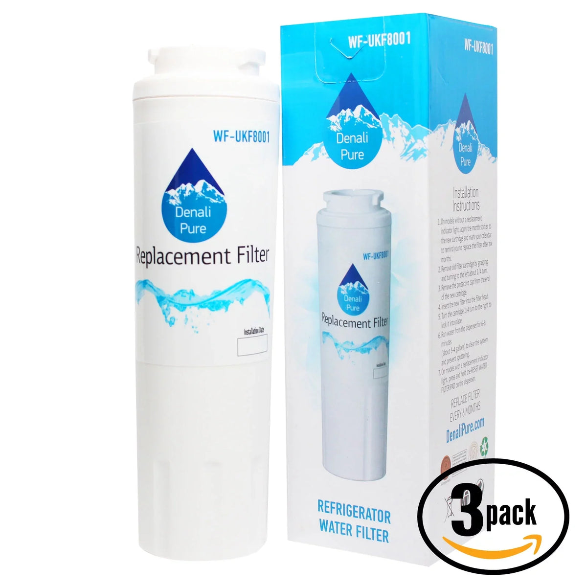 3-Pack Replacement for Admiral LSD2615HEB Refrigerator Liquid Filter - Compatible with Admiral UKF8001 Fridge Fluid Filter Cartridge