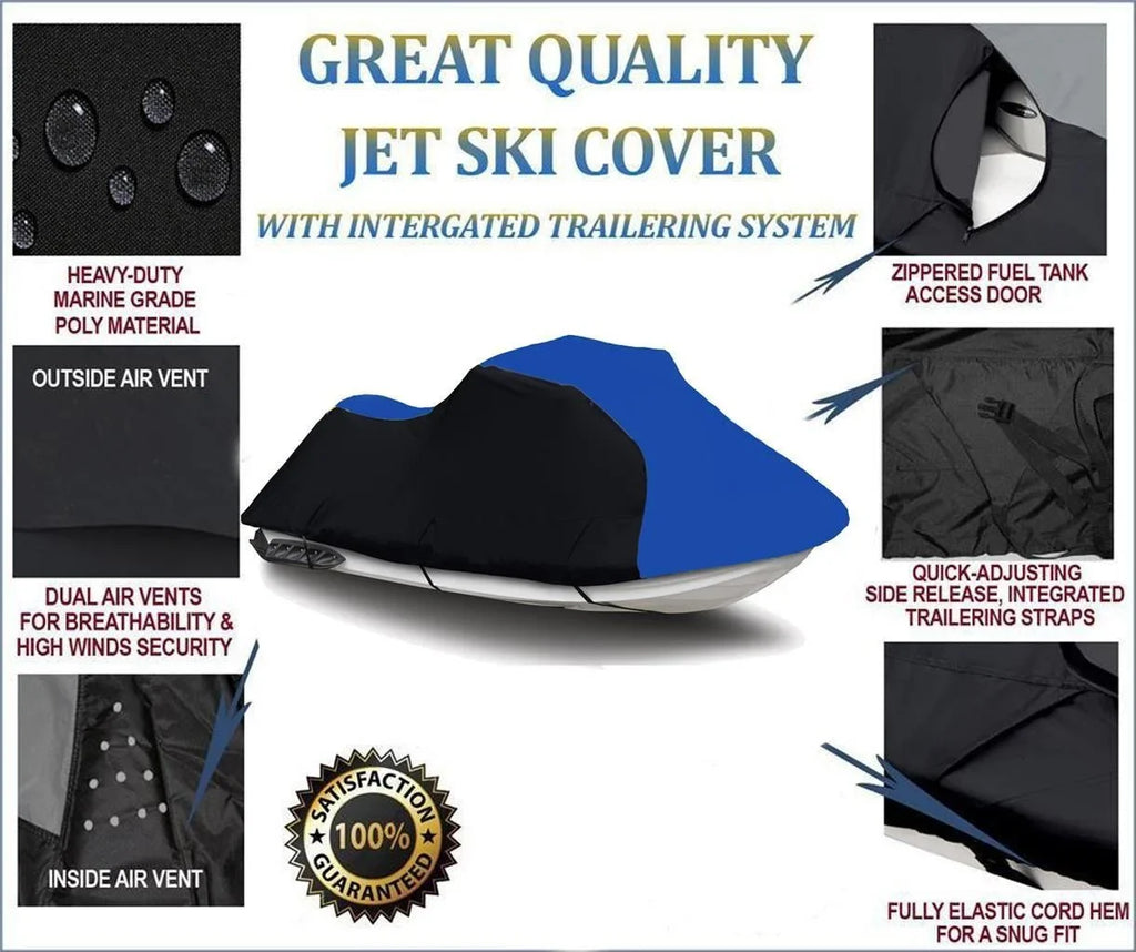 BLACK / BLUE HEAVY-DUTY, PWC 600D JET SKI Cover Compatible for Sea Doo Sea-Doo Bombardier GTX 2004 2005 2006 2007 2008