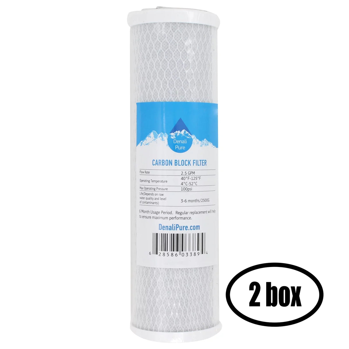 2 Boxes of Replacement for H2O Distributors H2O-RUS-200-I Activated Carbon Block Filter - Universal 10 inch Filter for H2O Distributors Under Sink Filter - Denali Pure Brand