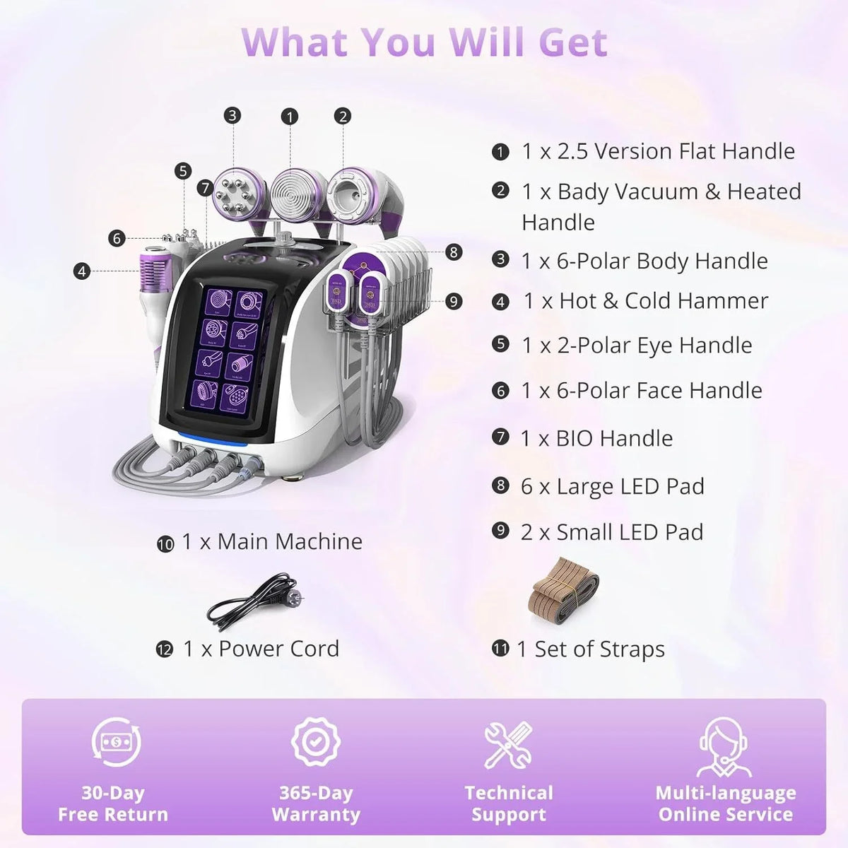 Aristorm 9 in 1 Beauty Machine Body Massager Professional Skin Care Beauty Equipment with 6 Big Pads & 2 Small Pads for Spa, Salon and Home Use, Cavitation Machine