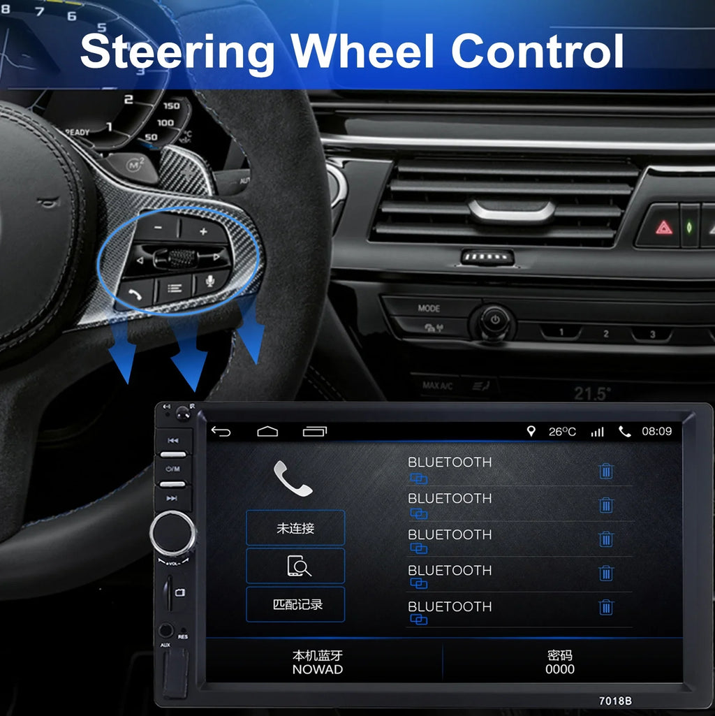 Double Din Car Stereo, 7In HD Bluetooth Car Radio MP5 Player Touch Monitor with Backup Camera, Vehicle Audio Receiver with Mirror Link, USB/Car Audio Receiver