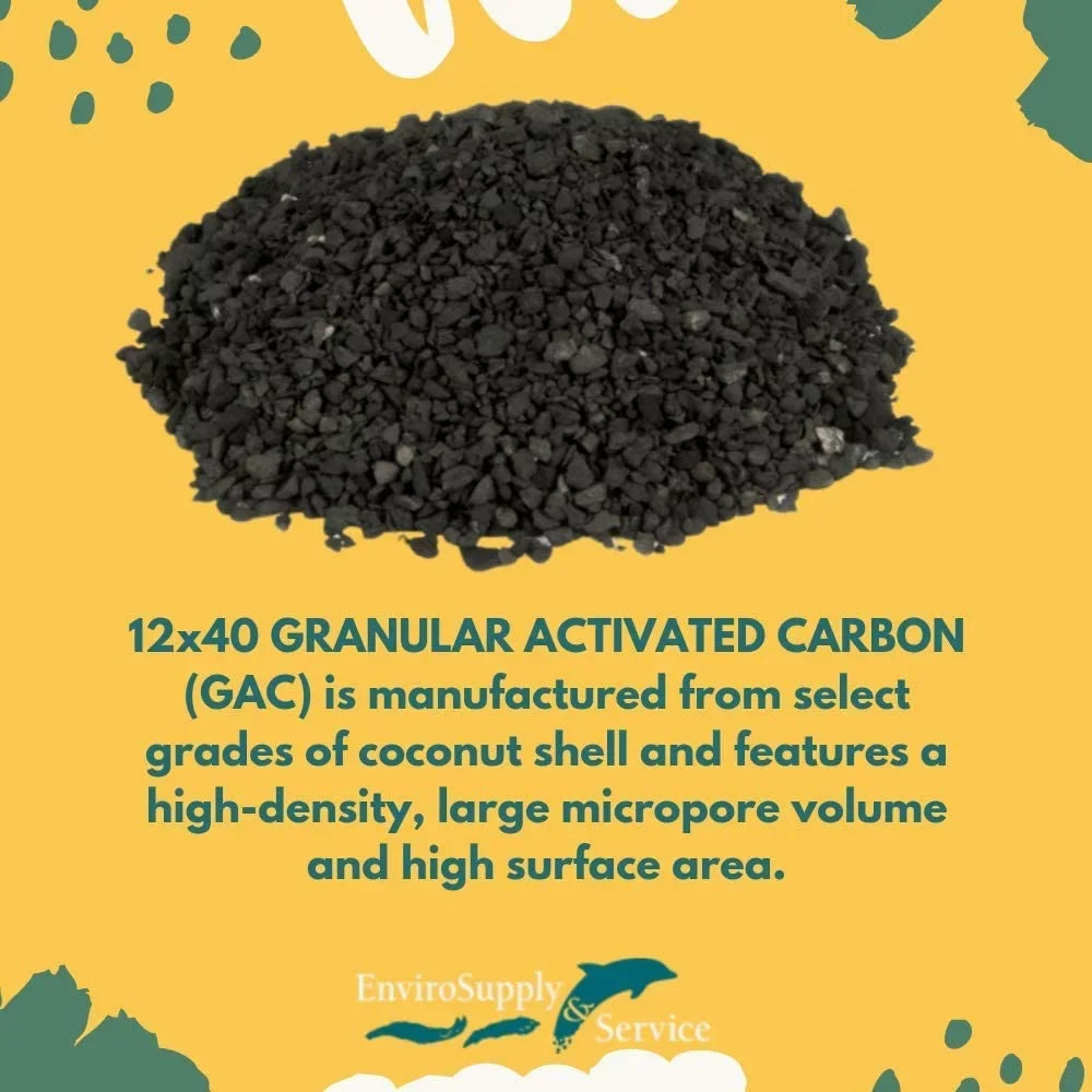 EnviroSupply 12x40 Ultra Pure Prewashed Virgin Coconut Shell Activated Carbon Liquid Filtration, Aquarium Cleaning Charcoal) - Resealable 27.5 Pound Bag