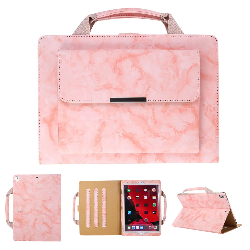 iPad 6th Generation Case, iPad 5th Gen Case, iPad Air 2 & 1st/iPad Pro 9.7 Case, Dteck Multi-Angle Stand Magnetic PU Leather Bag Folio Cover with Handle Document Pocket [Auto Wake/Sleep], Pink Marble
