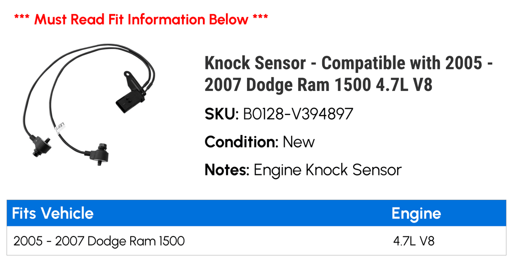 Knock Sensor - Compatible with 2005 - 2007 Dodge Ram 1500 4.7L V8 2006