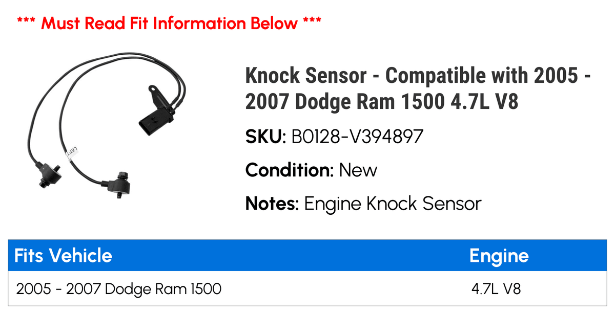 Knock Sensor - Compatible with 2005 - 2007 Dodge Ram 1500 4.7L V8 2006