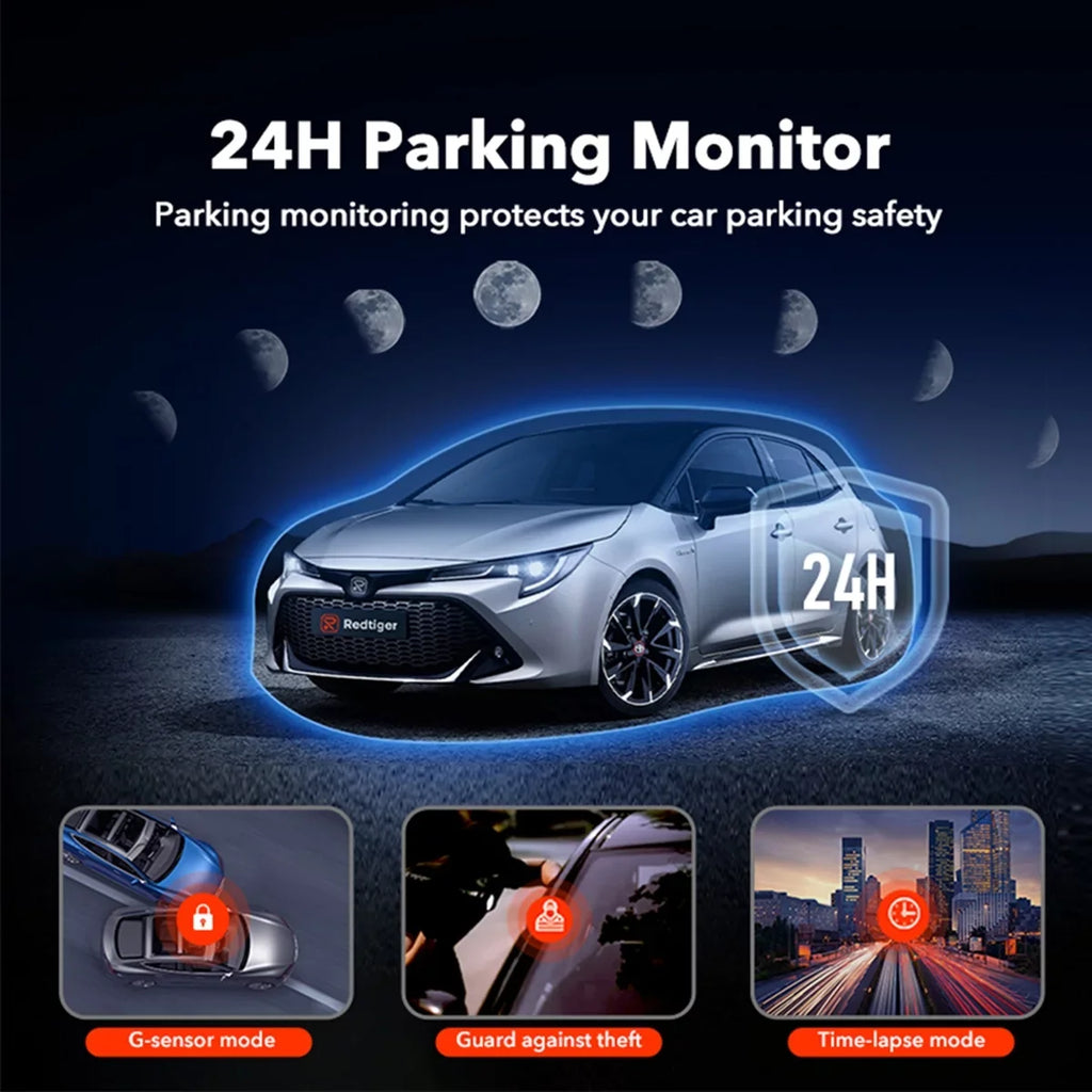 REDTIGER Dash Cam for Cars, 4K UHD 2160P Car Camera Front, Wi-Fi GPS, 3.18" LCD Display WDR, G-Sensor, 24H Parking Monitor, Support 256GB Max