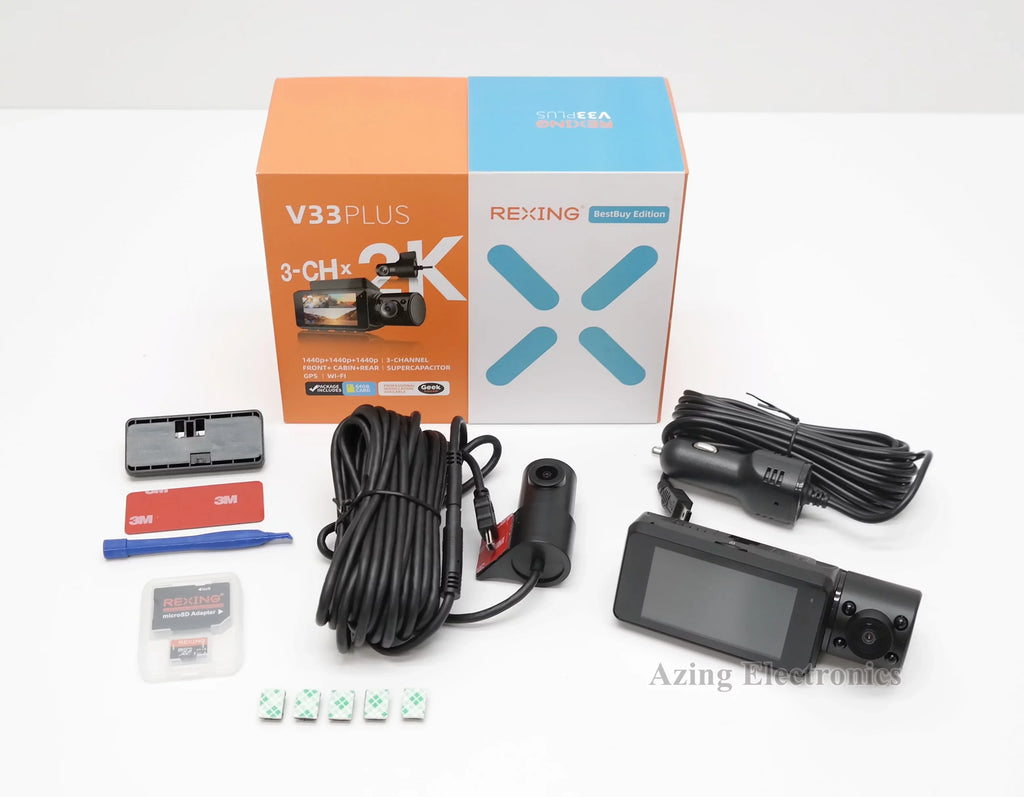 Pre-owned Rexing V33 3 Channel 1440p+1440p+1440p Resolution Dashcam with Front +Cabin +Rear camera, GPS BBY-V33