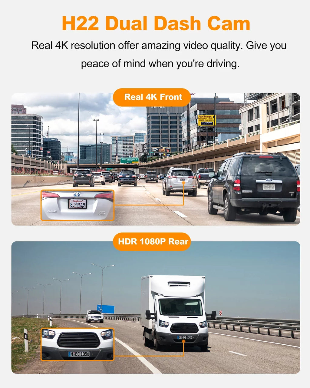 YEECORE Dual Dash Cam, Real 4K+1080P Front and Rear, Built-in WiFi GPS, 3" IPS Display HDR Night Vision, 24H Parking Monitor, 157°Wide Angle Dash Camera for Cars, G-Sensor, Loop Recording