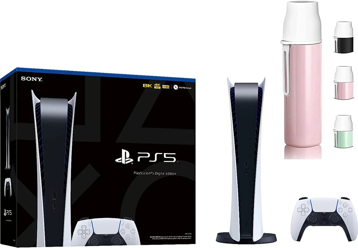PS5 Playstation 5 Digital Edition Gaming Console + 1 Wireless Controller - 16GB GDDR6, 825GB SSD Storage, WiFi 6, 120Hz 8K Output - Random Color Liquid Bottle