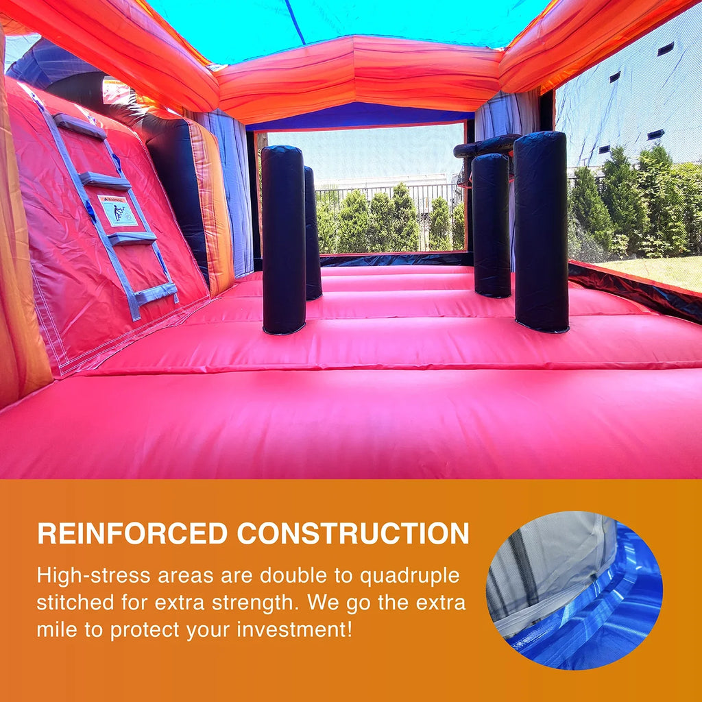 JumpOrange Titan Rocker Outdoor Commercial Grade Inflatable Bounce House Fluid Slide with Splash Pool for Kids and Adults with Blower