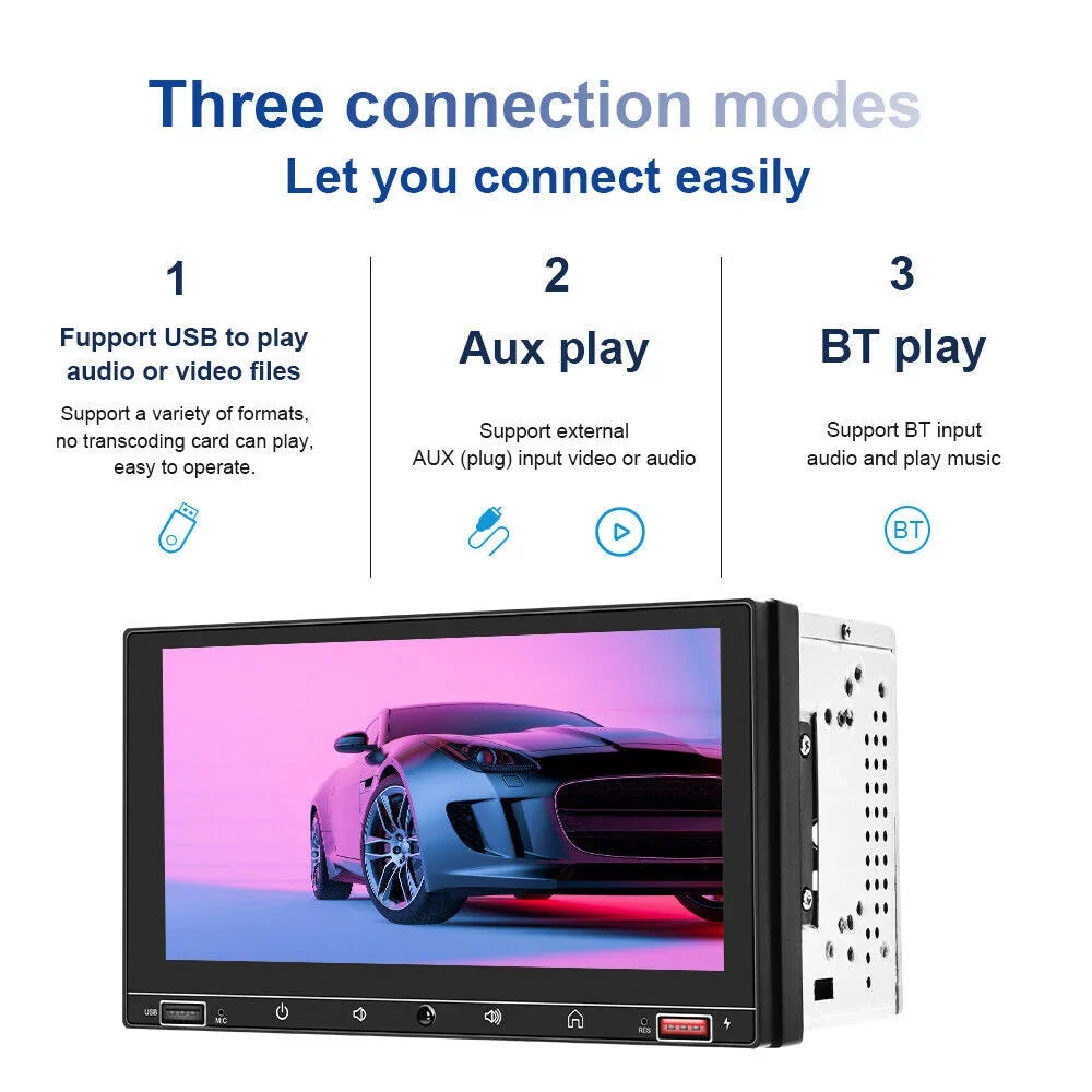 KingFurt 7" Double Din Car Stereo with Carplay & Android Auto Play MP5 Camera HD Monitor FM Radio, Mirror Link