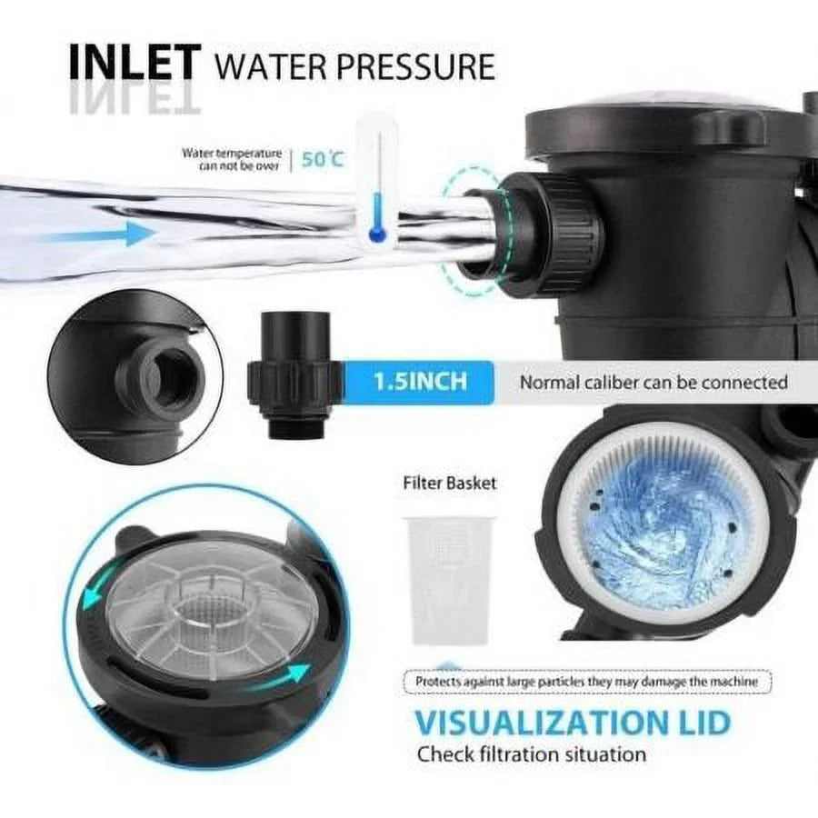 2.0HP Swimming Pool Pump Motor w/Strainer Filter In/Above Ground 7080GPH