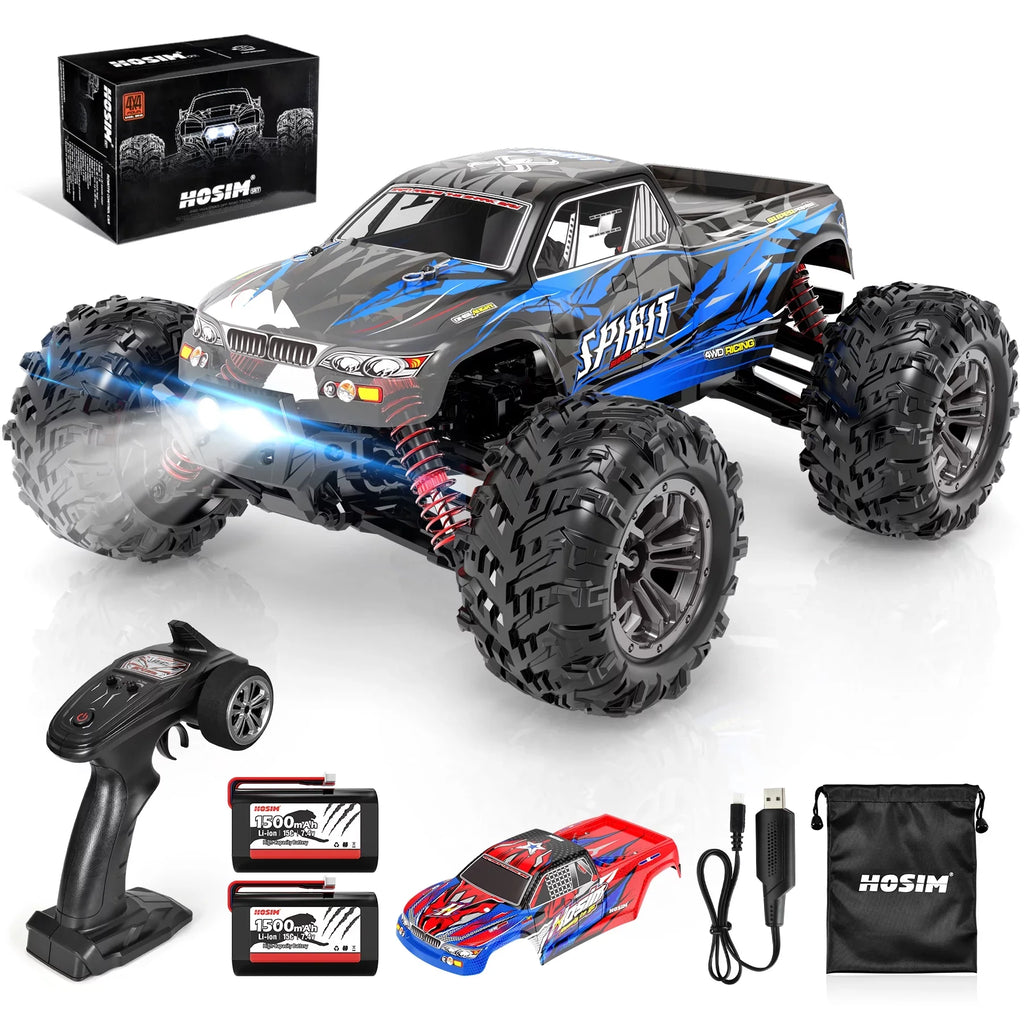 Hosim 1:16 Scale 36+ kmh High Speed RC Trucks for Adults - 4WD Electric Off-Road Liquid RC Cars Radio Control Vehicle with 2 Batteries All Terrian RC Monster Trucks for Boy
