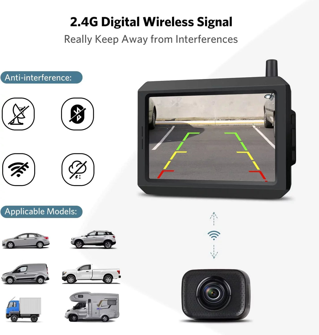 K7 Pro HD Wireless Backup Camera Kit with Dual Camera, 5″ TFT-LCD HD Monitor and Liquid Rear View Camera for Car, SUV, Van, Mini RV, Pickup
