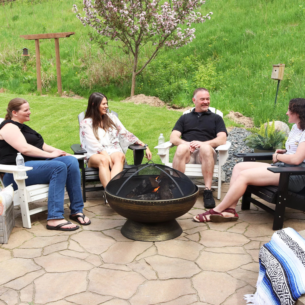 Sunnydaze 30" Royal Outdoor Steel Fire Pit with Spark Display and Poker