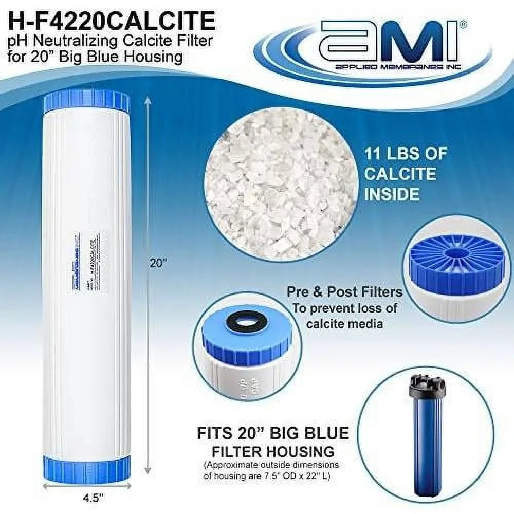 INC Ph Neutralization Fluid Filter Cartridge | Calcite Filter To Raise Alkalinity Of Low Ph Fluid | 4.5"X20" Filter Fits 20” Filter Housing | H-F4220CALCITE (4.5" X 20")