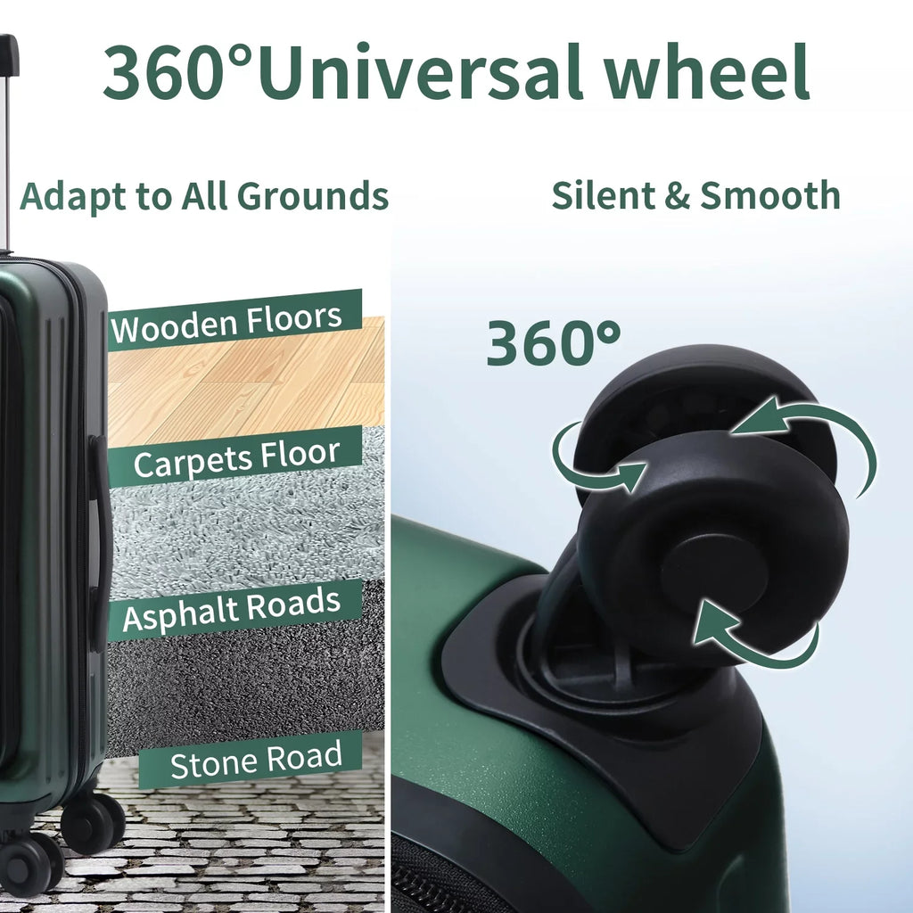 2 Piece 20/24 Luggage Set, Only 20 with Front Portable computer Pocket & Expandle, Lightweight ABS+PC Hardshell Suitcase with TSA Lock & Spinner Wheels, 20 Inch 37~41L + 24 Inch 65L, Dark Green