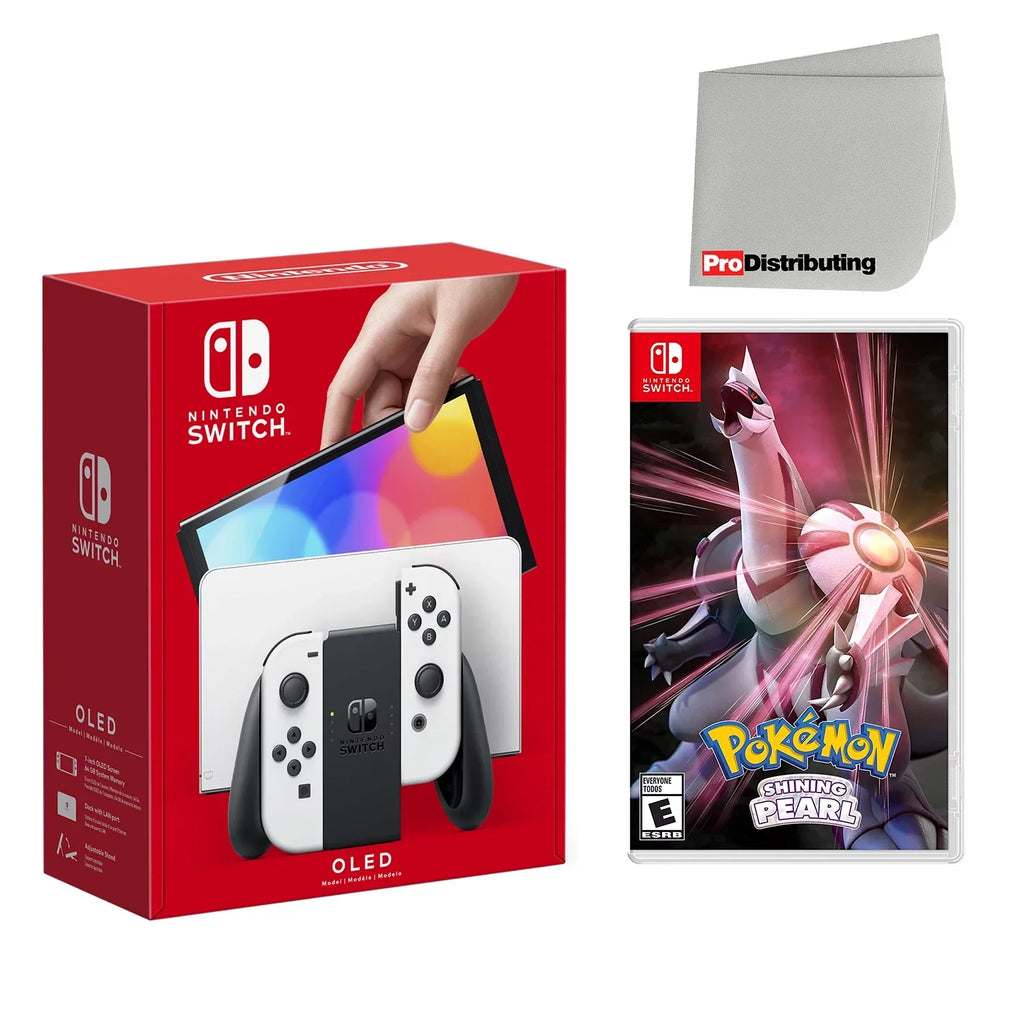 Nintendo Switch OLED Console White with Pokemon Shining Pearl and Display Cleaning Cloth