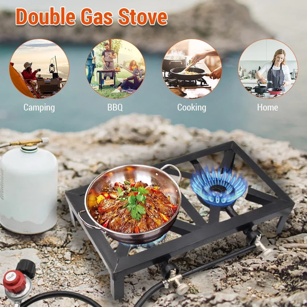walmeck Propane Gas Double Cast Iron Stove for Patio Camping BBQ Cooking ( Standard)