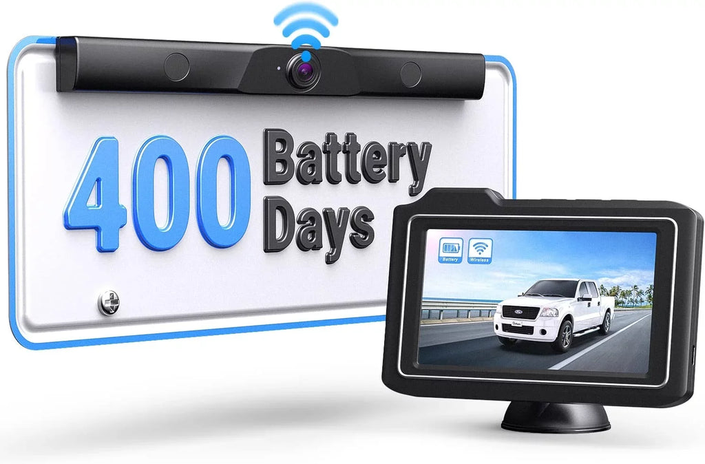 eRapta Battery Wireless Backup Camera License Rear View Camera Fluid 5'' Monitor 1080P HD Night Vision 3 Min DIY for Car, Pickup Truck, SUV, Minivan and Sedans