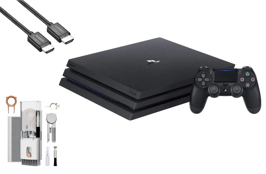 PlayStation 4 Pro 1TB Gaming Console Black HDMI Cable With BOLT AXTION Cleaning Kit Bundle Like New