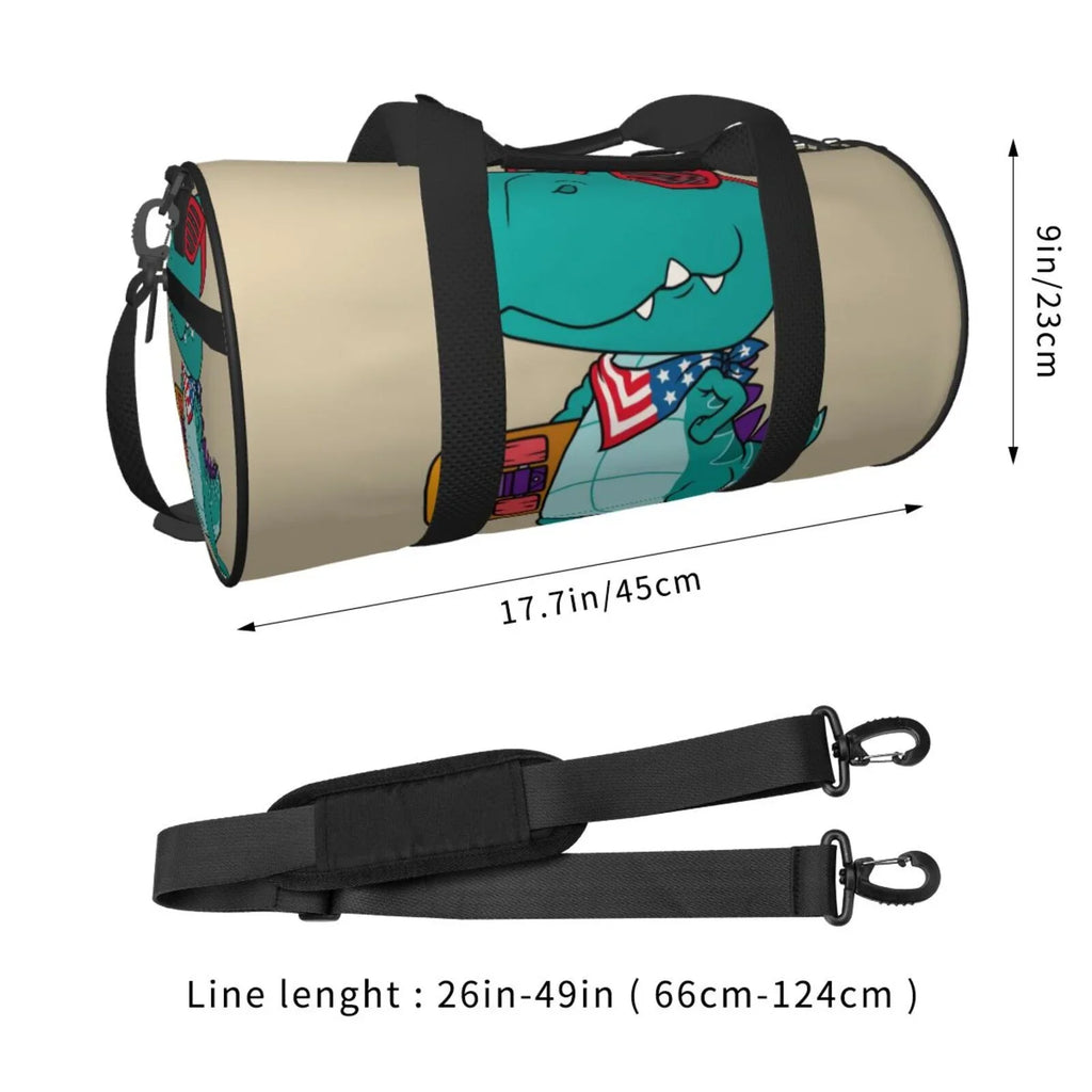 Coaee Cool Dino Playing Skateboard Large Capacity Travel Luggage Bag Cylinder Gym Bag Liquid Sports Bag with Pocket and Compartment