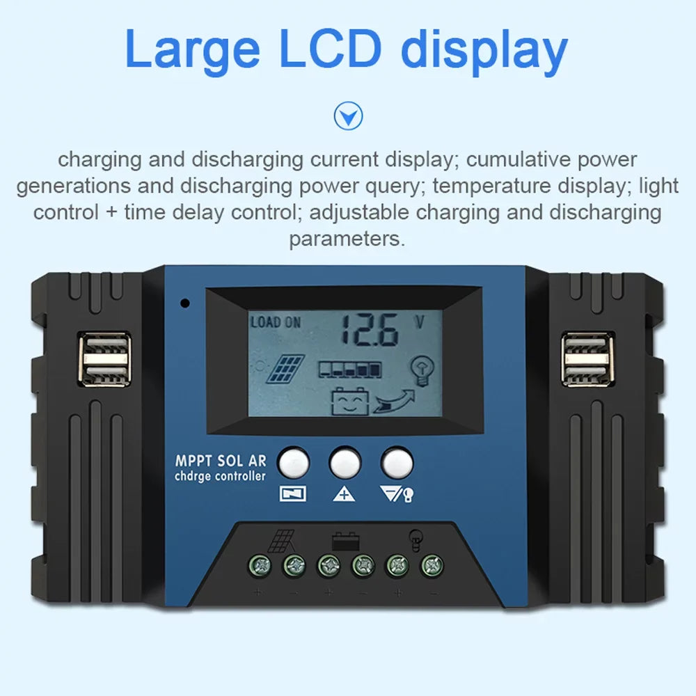 Vistreck 30A Solar Charge Controller 12/24V Auto Focus Solar Panel Controller Battery Processor Regulator with 4 USB Output Adjustable Parameter LCD Display Timer Setting