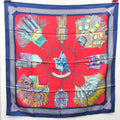 Pre-Owned Hermes Carre90 CUIRS DU DESERT Women's Silk Scarf Multi-color,Navy,Red Color (Good)