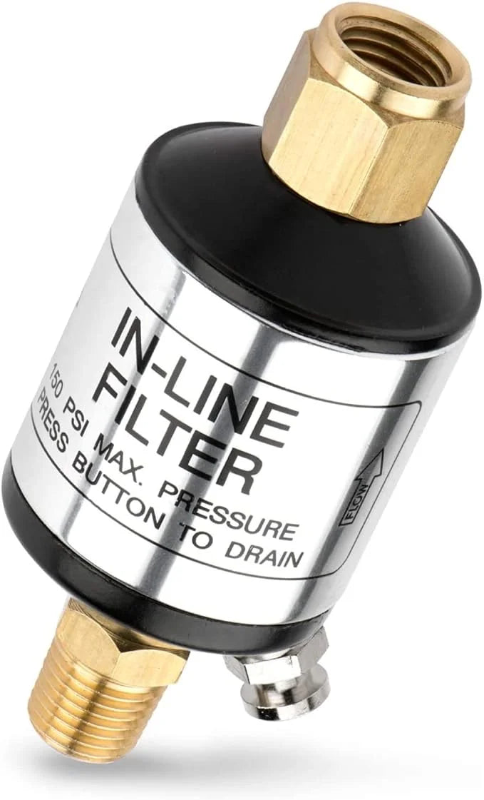 NEIKO 30253A Liquid and Oil Separator for Air Line | 1/4" NPT Inlet and Outlet | 150 PSI | Air Compressor and Air Tool Accessory | Protect Lifespan of Pneumatic Tools | Optimize Efficiency Black