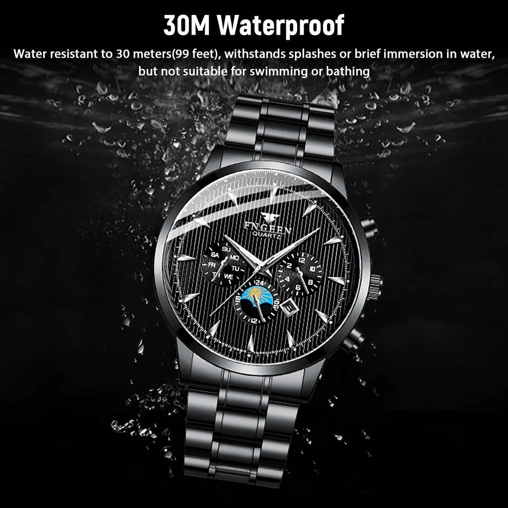 Fluid Men's Watch Relojes De Hombre Stainless Steel Quartz Classic Luminous