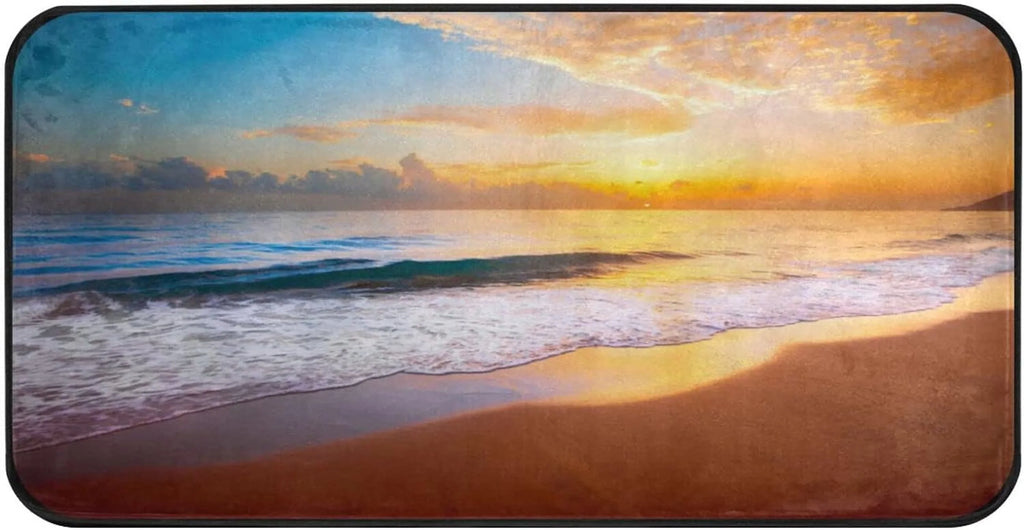 Wellsay Summer Beach Sunset-1 Kitchen Rug Mat Anti-Fatigue Comfort Floor Mat Fluid Non Slip Washable Kitchen Rug for Kitchen Washroom Bedroom Sink 39 x 20 inch