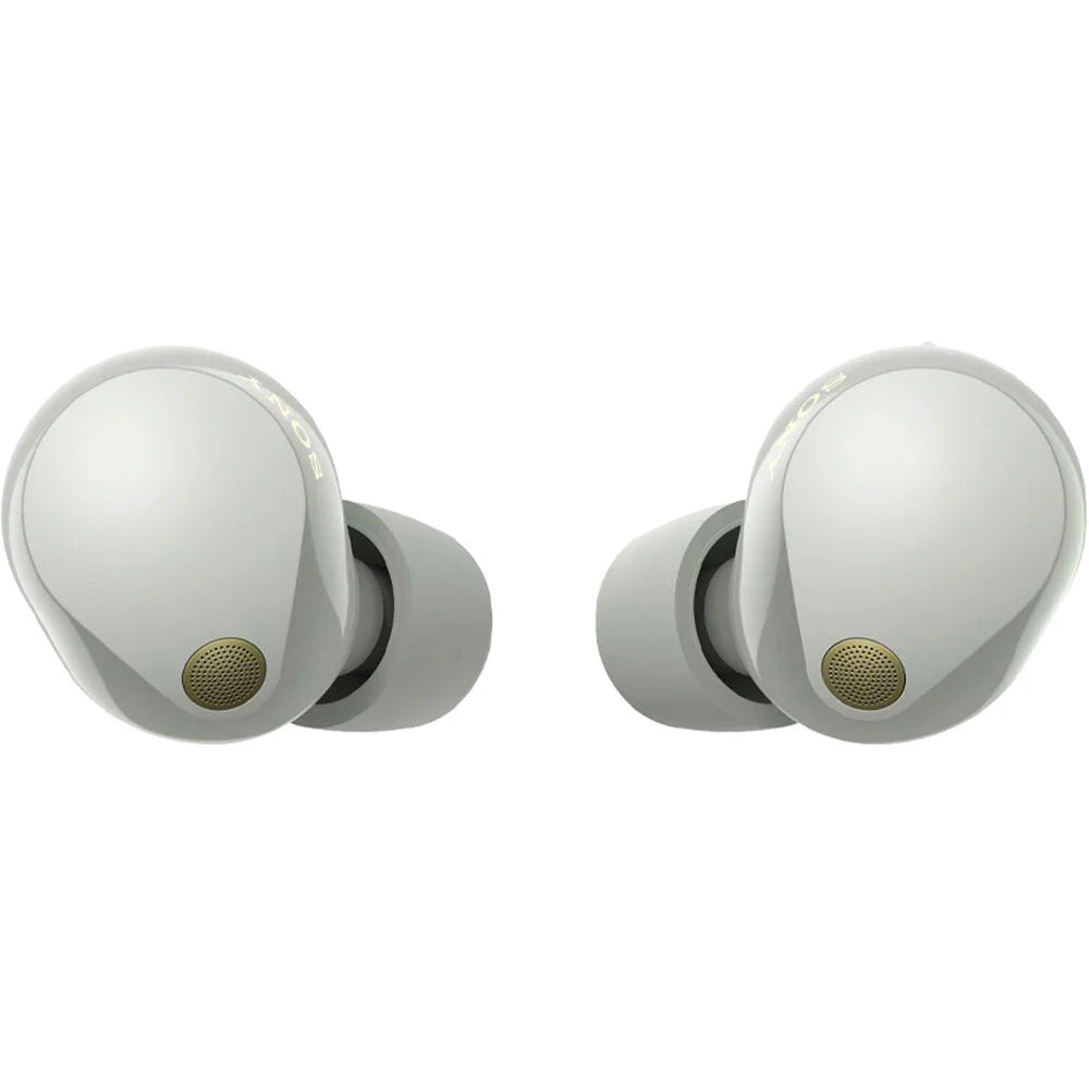 WF-1000XM5 Industry Leading Noise Canceling Truly Wireless Earbuds (Silver) Bundle with Silicone Case (Black), Memory Foam Ear Tips, USB-A to USB-C Cable & 1 YR CPS Enhanced Protection Pack