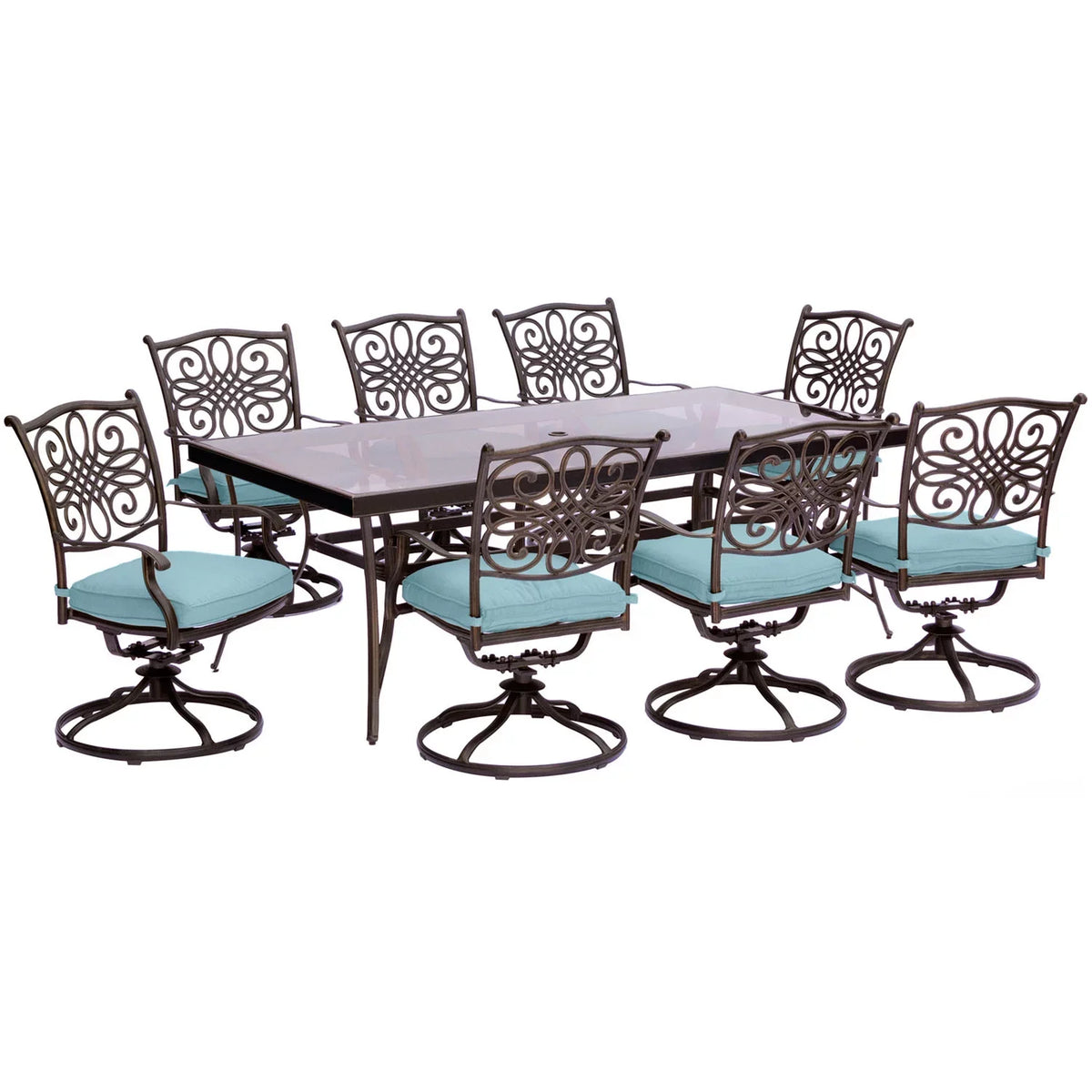 Cambridge Seasons 9-Piece Dining Set in Blue with Extra Large Glass-Top Dining Table