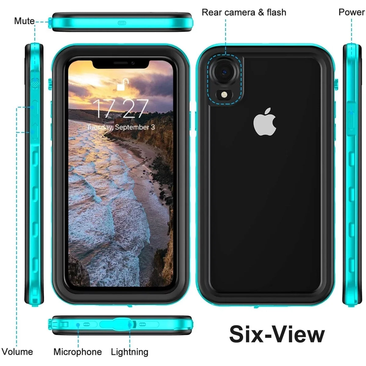 For iPhone XR Fluid Case Cover Built-in Monitor Protector Fully Sealed Life Shockproof Snowproof Liquid