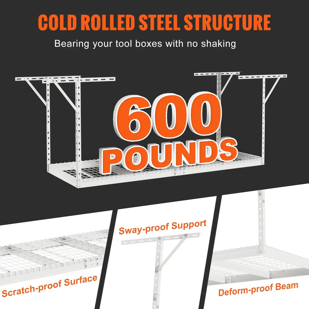 SKYSHALO Overhead Adjustable Garage Storage Rack 36x96" Ceiling Rack 600lb White