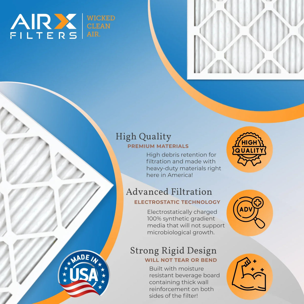 14x25x1 Air Filter MERV 11 Rating, 12 Pack of Furnace Filters Comparable to MPR 1000, MPR 1200, FPR 7, High Efficiency 12 Pack of Furnace Filters Made in USA by AIRX FILTERS WICKED CLEAN AIR.