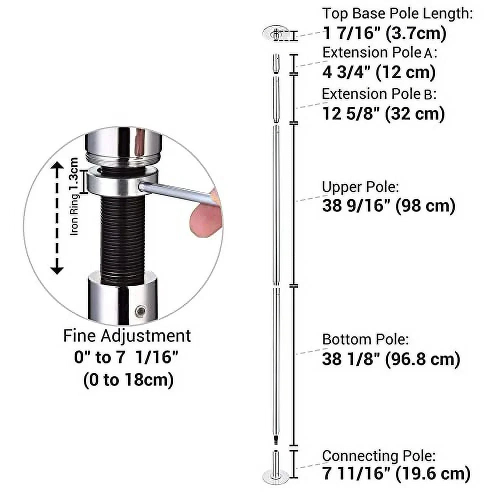 AW 9.25 FT Portable Dance Pole Kit Static Spinning Pole Dancing Pole Strip Poles for Home Removable 45mm Dance Pole Gym Party Club Exercise Fitness Silver/Black/Colorful/Gold, Max Load 1102 Lbs