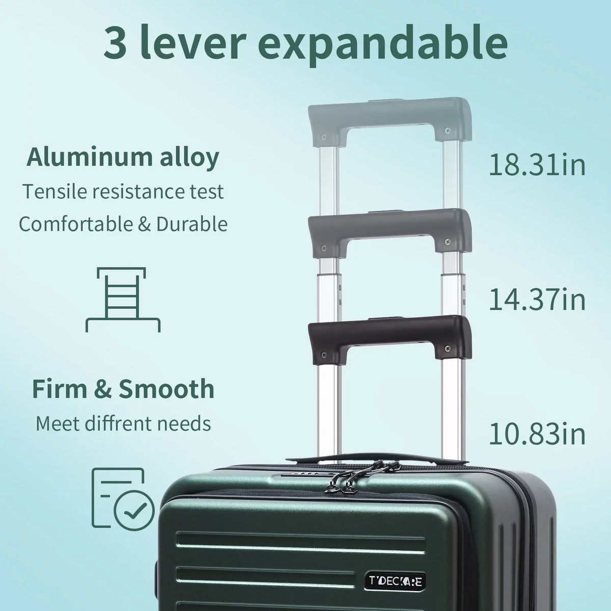 2 Piece 20/24 Luggage Set, Only 20 with Front Portable computer Pocket & Expandle, Lightweight ABS+PC Hardshell Suitcase with TSA Lock & Spinner Wheels, 20 Inch 37~41L + 24 Inch 65L, Dark Green