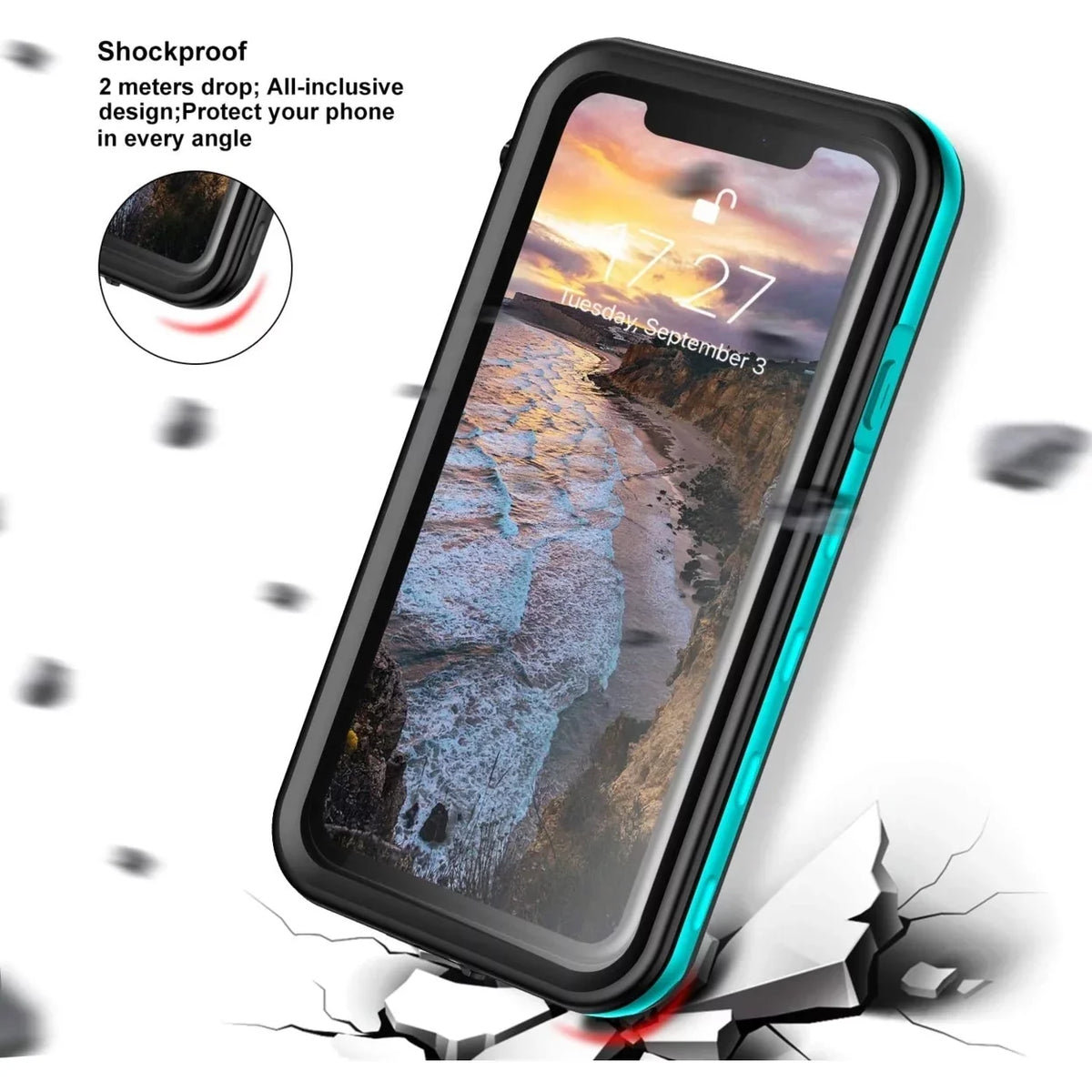 For iPhone XR Fluid Case Cover Built-in Monitor Protector Fully Sealed Life Shockproof Snowproof Liquid