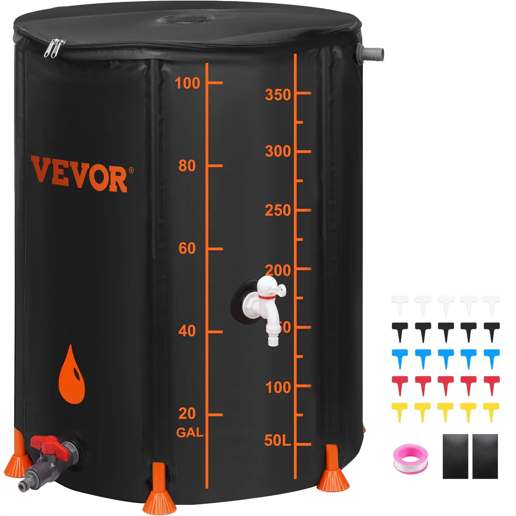 BENTISM Collapsible Rain Barrel, 100 Gallon Large Capacity, PVC Liquid Collection System Including Spigots and Overflow Kit, Portable Liquid Tank Storage Container