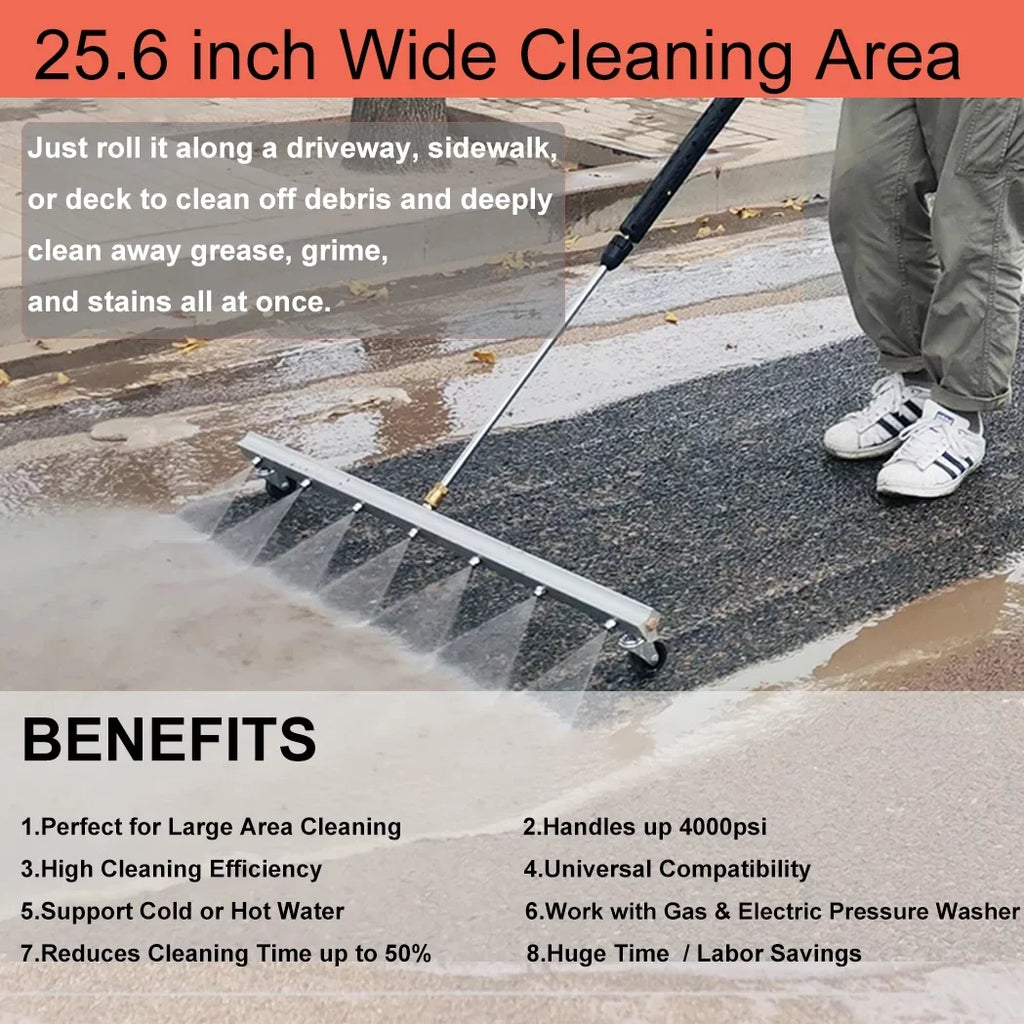 iMeshbean 25.6 Inch Pressure Washer Liquid Broom Surface Cleaner 4000 PSI Power Broom Sweeper with 7 Nozzles and 2 Extension Wand for Concrete Driveway Sidewalk Deck, Roof，Floor Cleaning